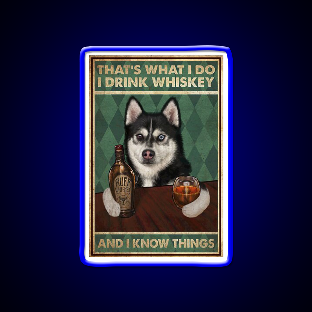 Funny Husky Dog Drink Whiskey Drink Bar Led Neon Sign Rgb Color
