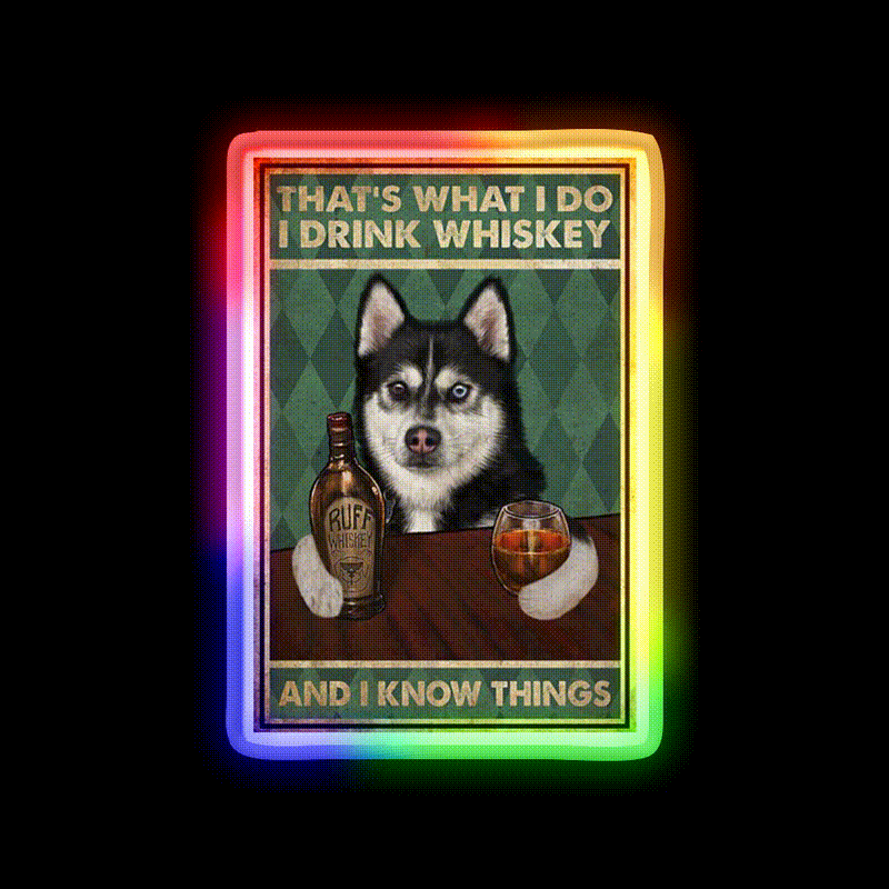 Funny Husky Dog Drink Whiskey Drink Bar Led Neon Sign Rgb Color
