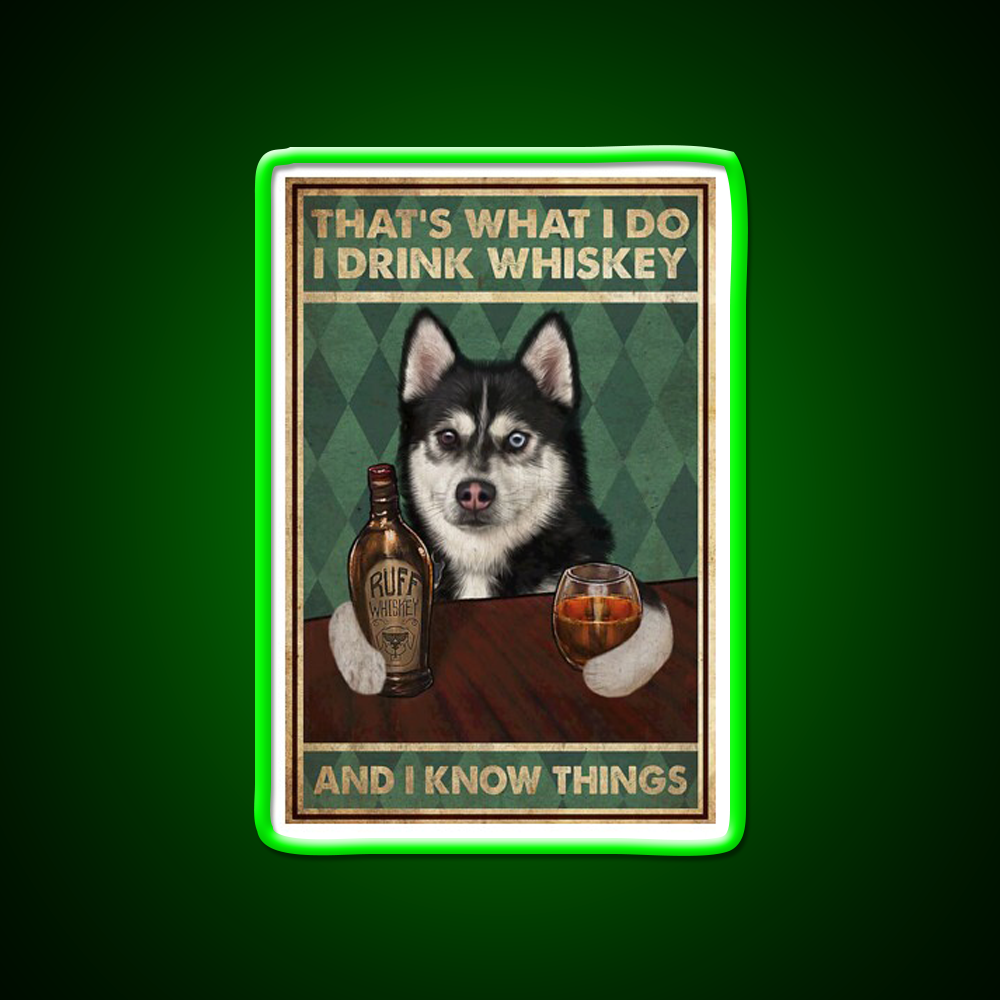 Funny Husky Dog Drink Whiskey Drink Bar Led Neon Sign Rgb Color
