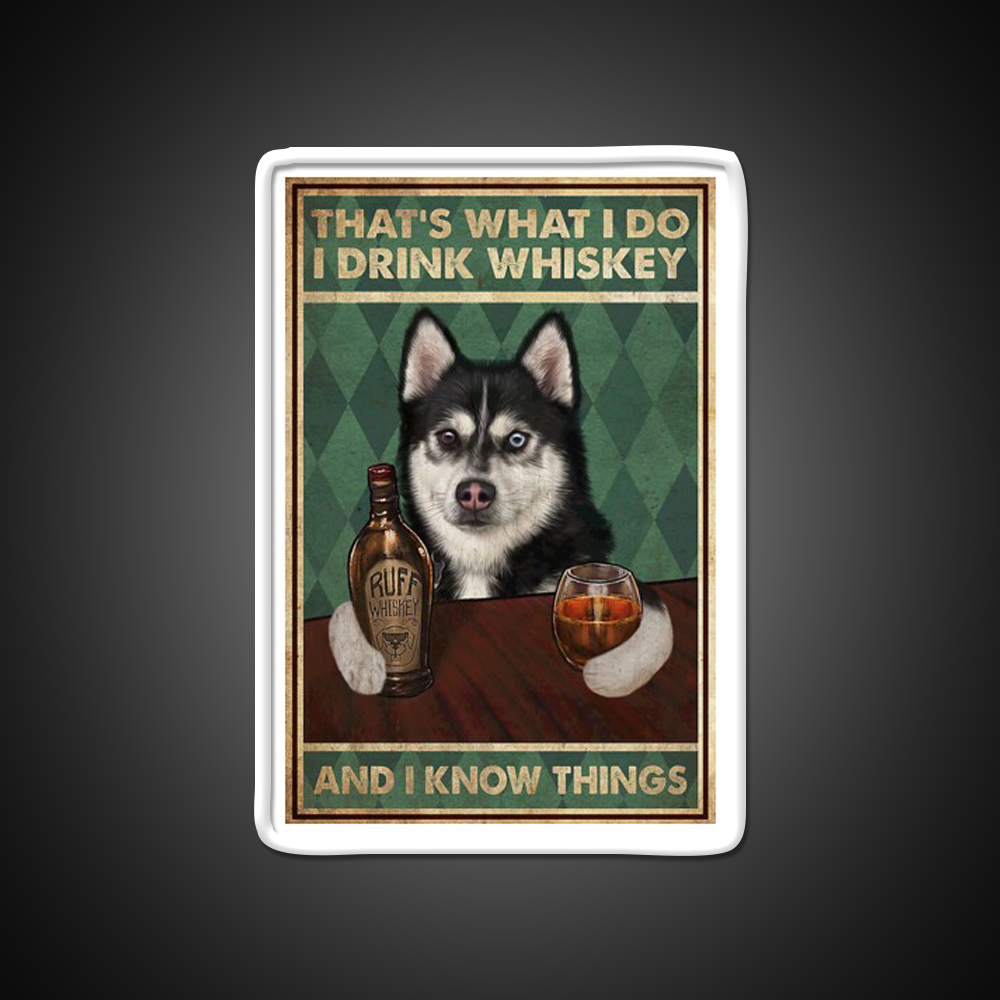 Funny Husky Dog Drink Whiskey Drink Bar Led Neon Sign Rgb Color