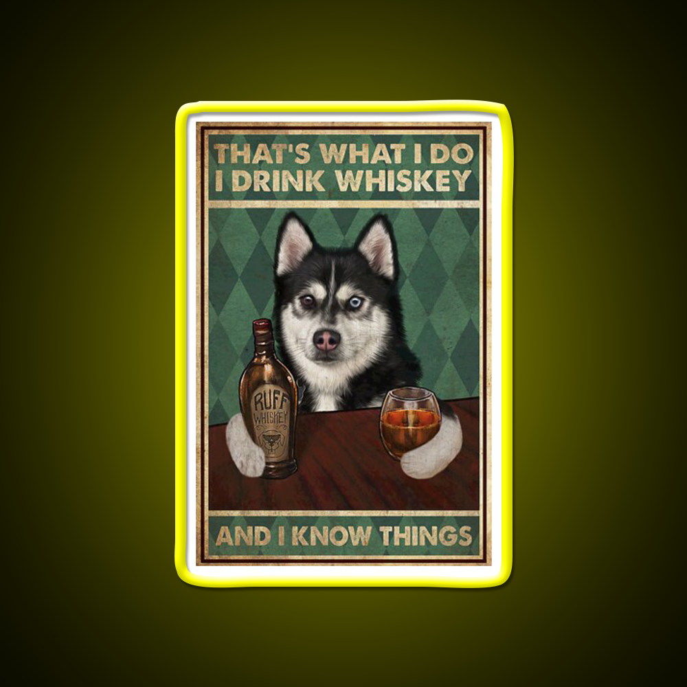 Funny Husky Dog Drink Whiskey Drink Bar Led Neon Sign Rgb Color