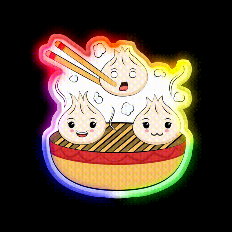 Funny Kawaii Dim Sum Illustration Led Neon Sign Chinese Food Rgb Color