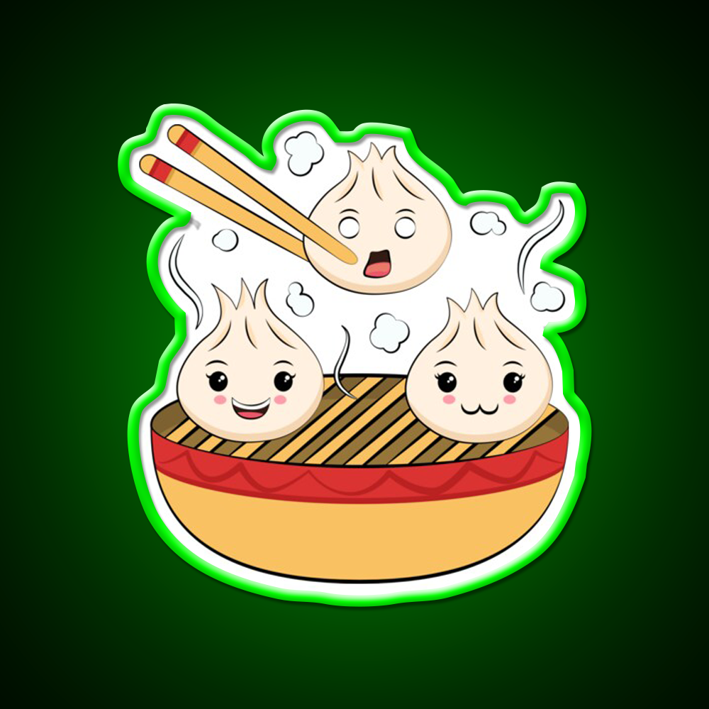Funny Kawaii Dim Sum Illustration Led Neon Sign Chinese Food Rgb Color