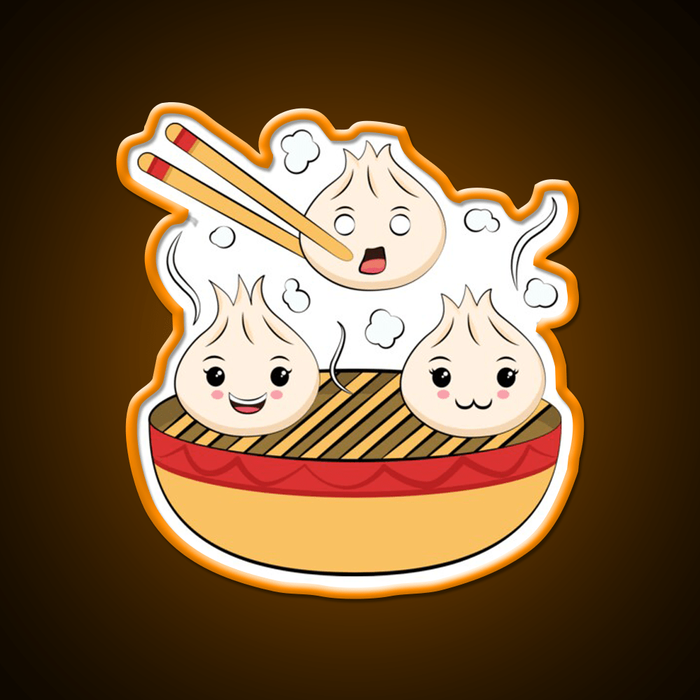 Funny Kawaii Dim Sum Illustration Led Neon Sign Chinese Food Rgb Color - Shineneon