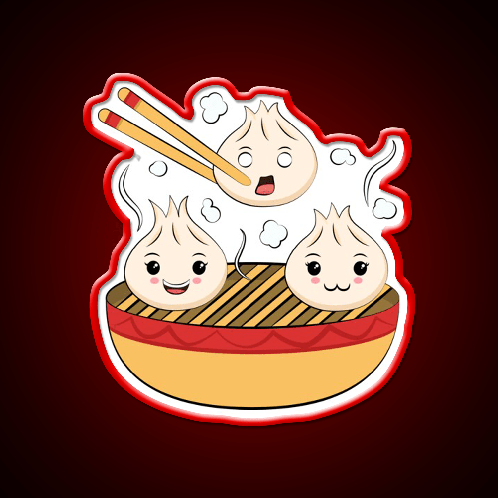 Funny Kawaii Dim Sum Illustration Led Neon Sign Chinese Food Rgb Color - Shineneon
