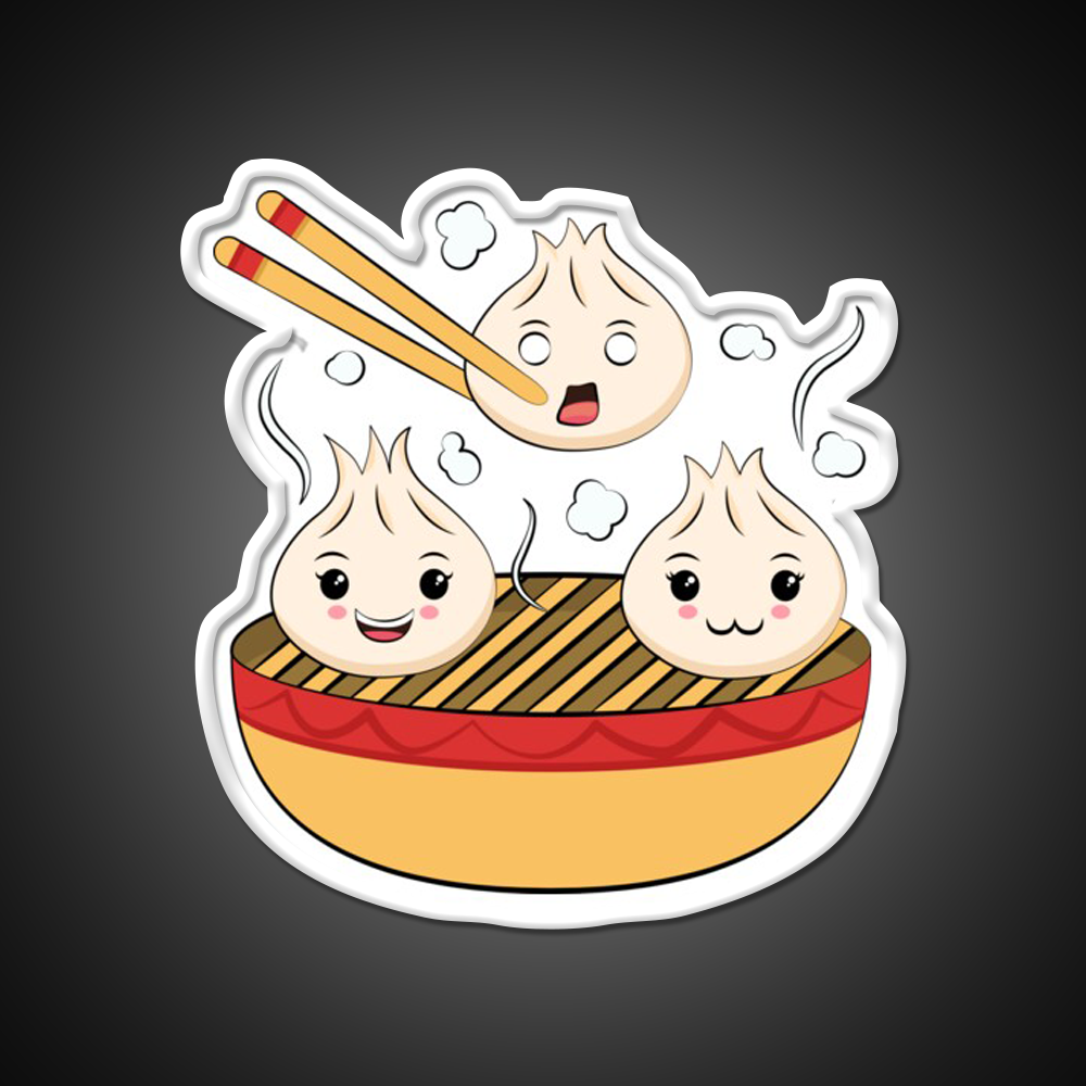 Funny Kawaii Dim Sum Illustration Led Neon Sign Chinese Food Rgb Color