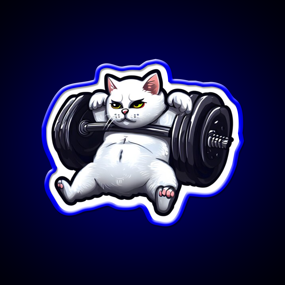 Funny Kitten Cat Lifting Weights At The Gym Exercising Fitness Led Neon Sign Rgb Color