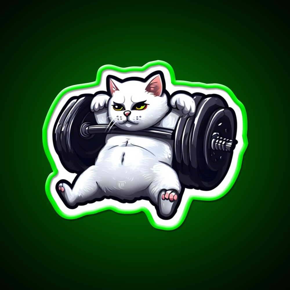 Funny Kitten Cat Lifting Weights At The Gym Exercising Fitness Led Neon Sign Rgb Color