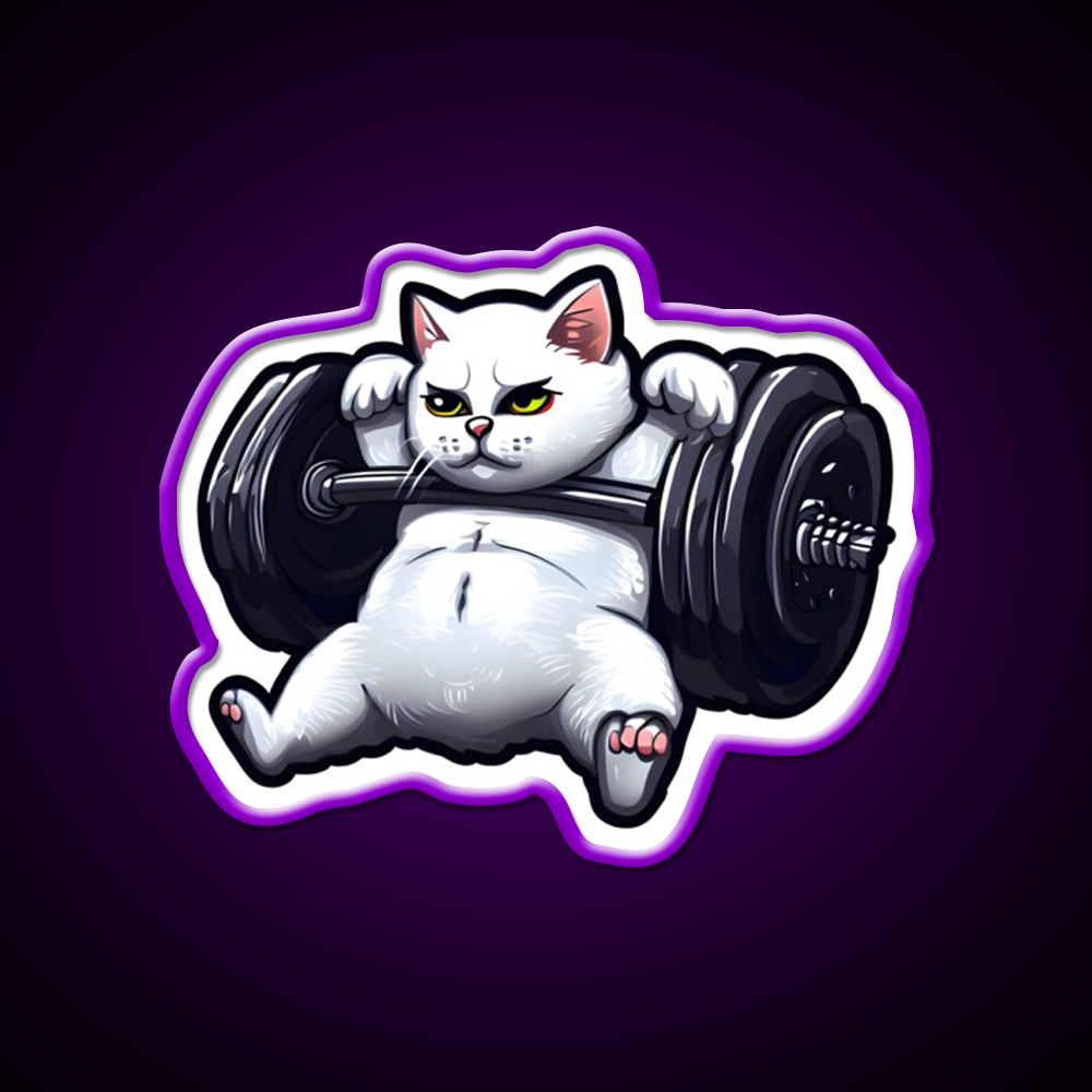 Funny Kitten Cat Lifting Weights At The Gym Exercising Fitness Led Neon Sign Rgb Color