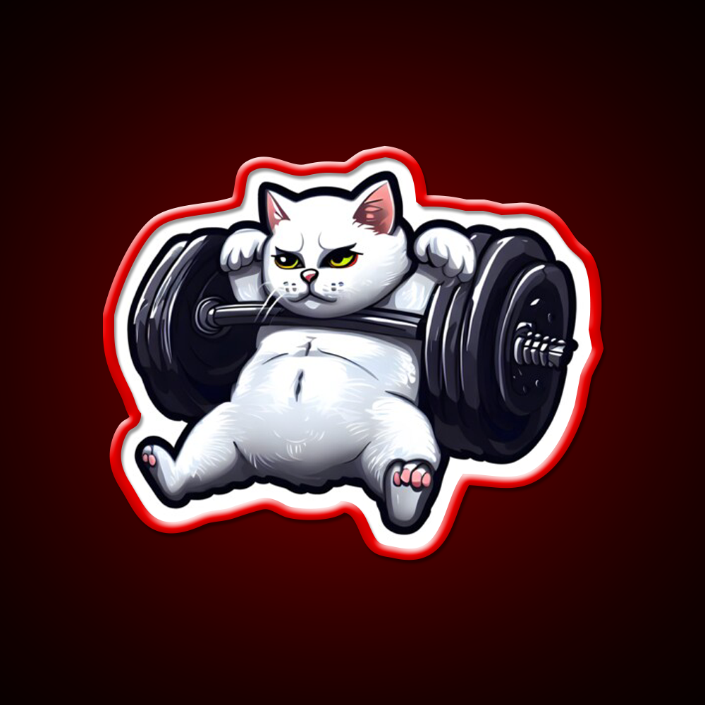 Funny Kitten Cat Lifting Weights At The Gym Exercising Fitness Led Neon Sign Rgb Color