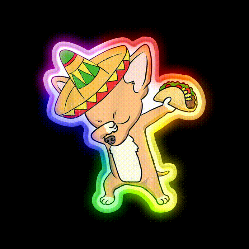 Funny Mexican Chihuahua Dog Taco Dabbing Taco Led Neon Sign Rgb Color - LED neon sign close-up detail