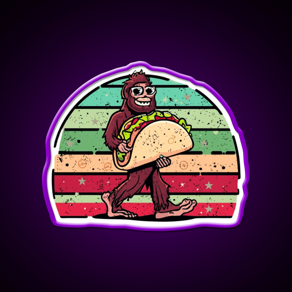 Funny Retro Vintage Bigfoot Holding Taco Lover Taco Led Neon Sign Rgb Color - Shineneon