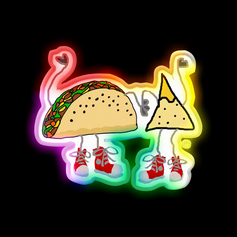 Funny Taco And Nacho Chip Cartoon Characters Taco Led Neon Sign Rgb Color - LED neon sign close-up detail