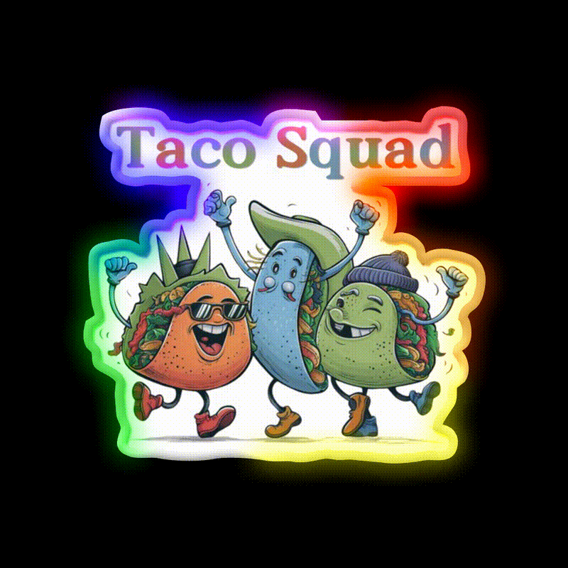 Funny Taco Squad Taco Led Neon Sign Mexican Food Sign Rgb Color - LED neon sign close-up detail