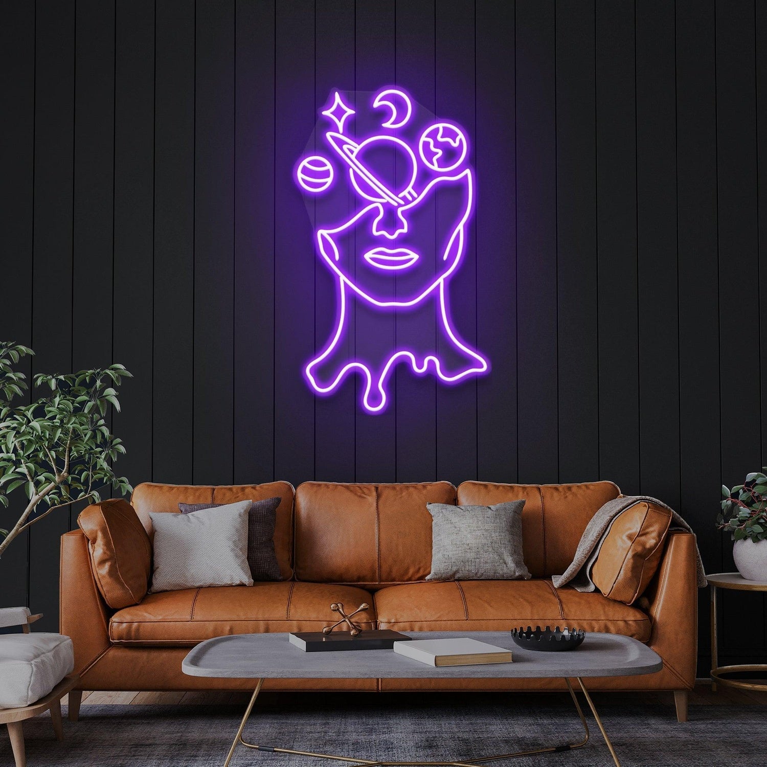 Galaxy Face Cosmic Elements Uv Printed Led Neon Sign Artwork For Artistic Home Decor | Shineneon