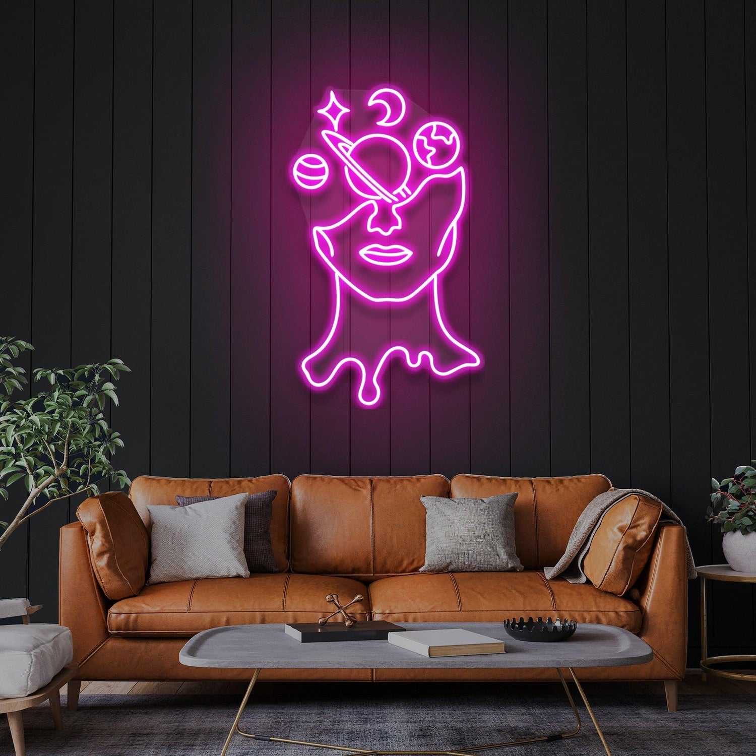 Galaxy Face Cosmic Elements Uv Printed Led Neon Sign Artwork For Artistic Home Decor | Shineneon