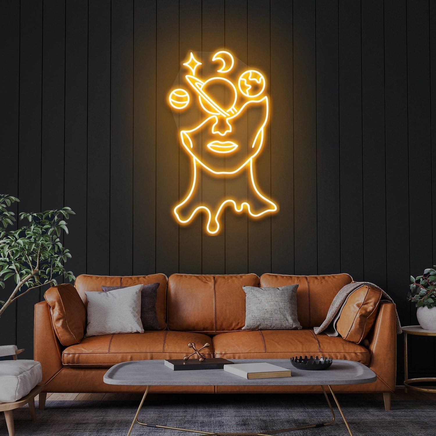 Galaxy Face Cosmic Elements Uv Printed Led Neon Sign Artwork For Artistic Home Decor | Shineneon