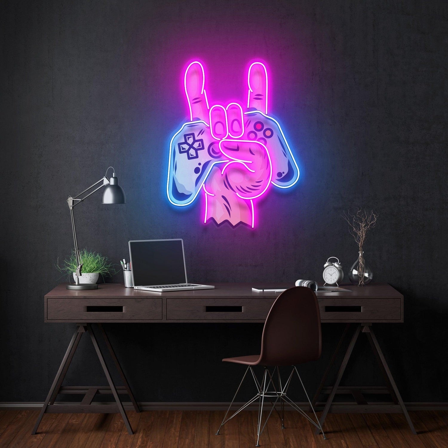 Game Hands Rock Controller Uv Printed Led Neon Sign For Gaming Room Decor | Shineneon