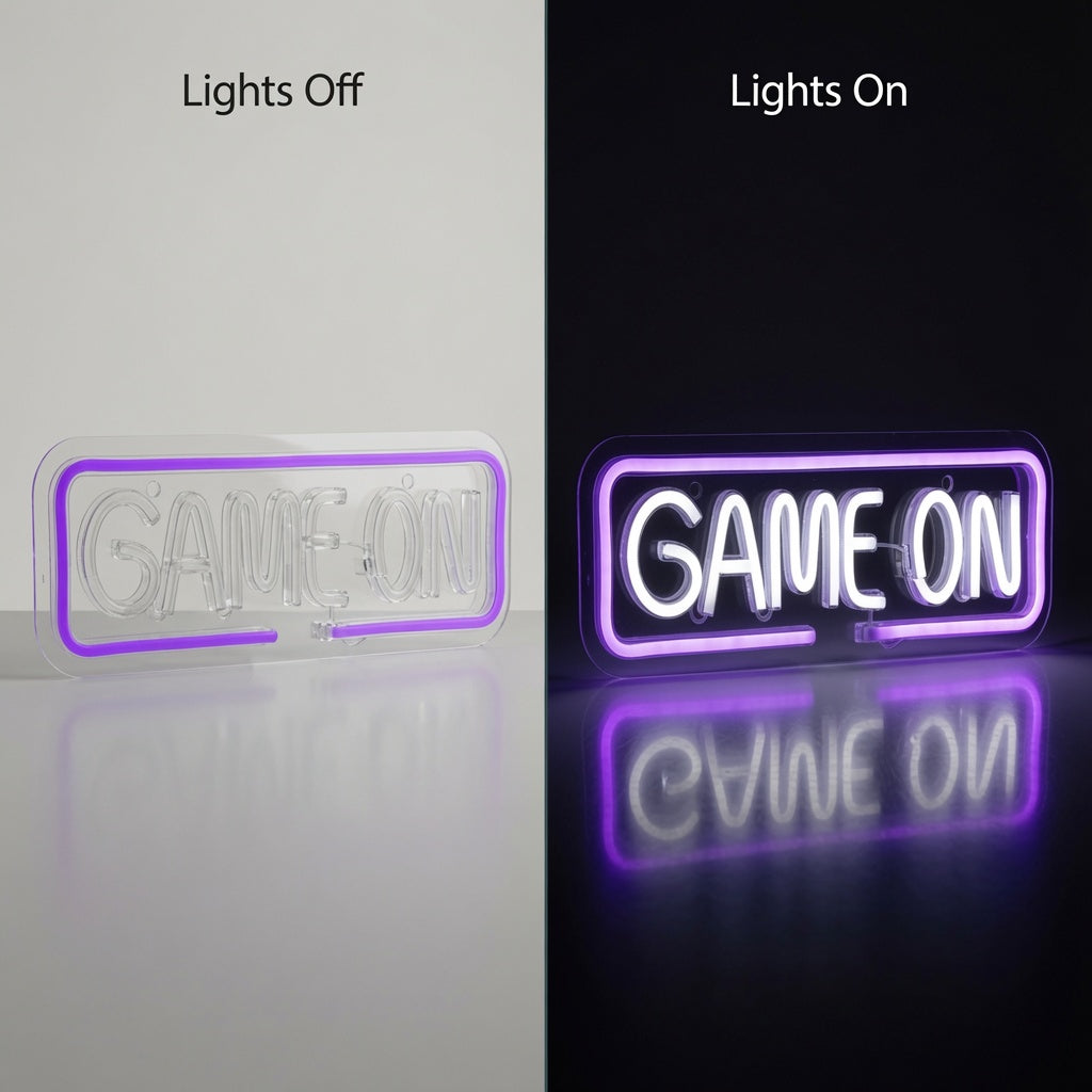 Game On LED Neon Sign Wall Decor - 06 Day Night Comparison