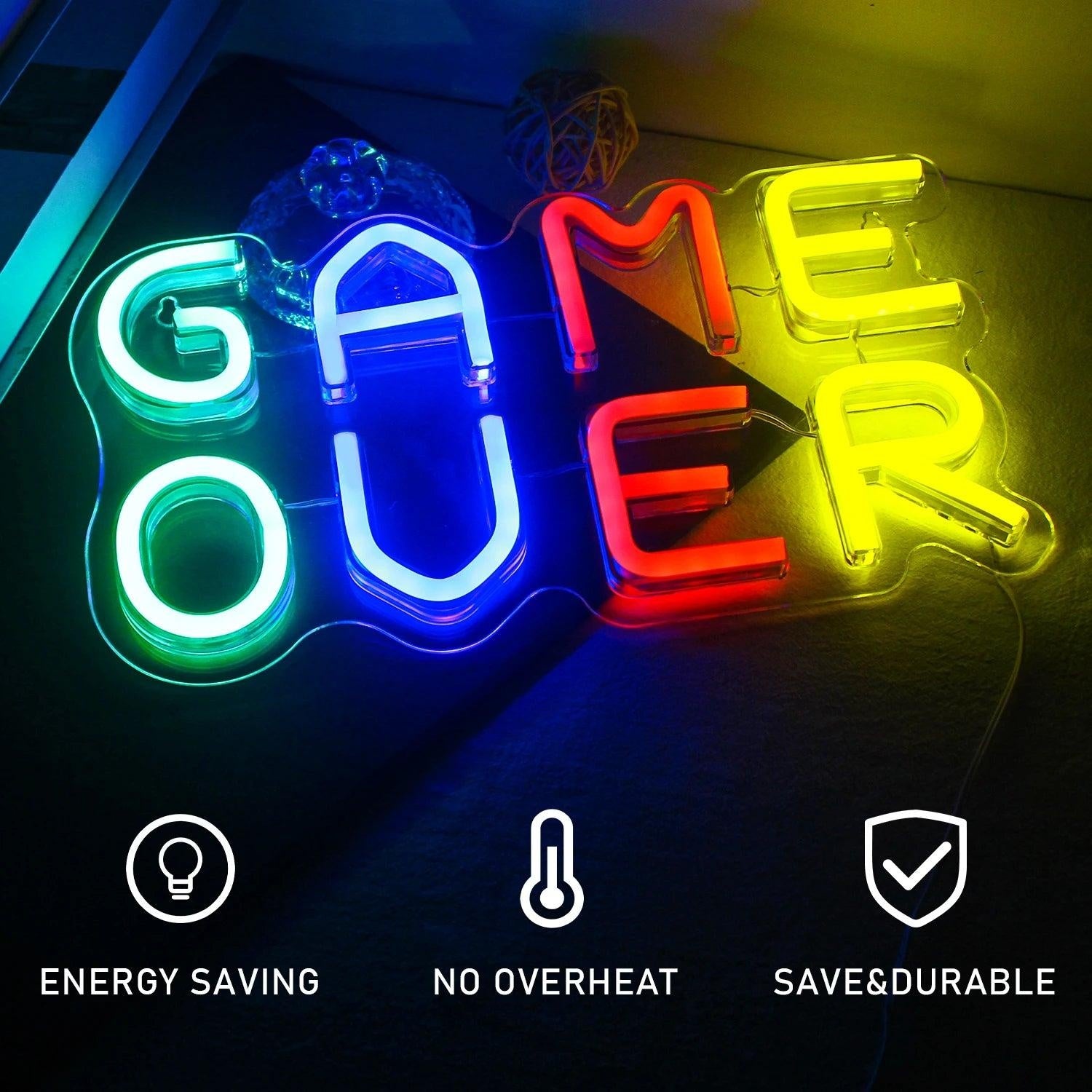 Game Over Led Neon Sign With Multicolor Lights For Gaming Room Decor | Shineneon