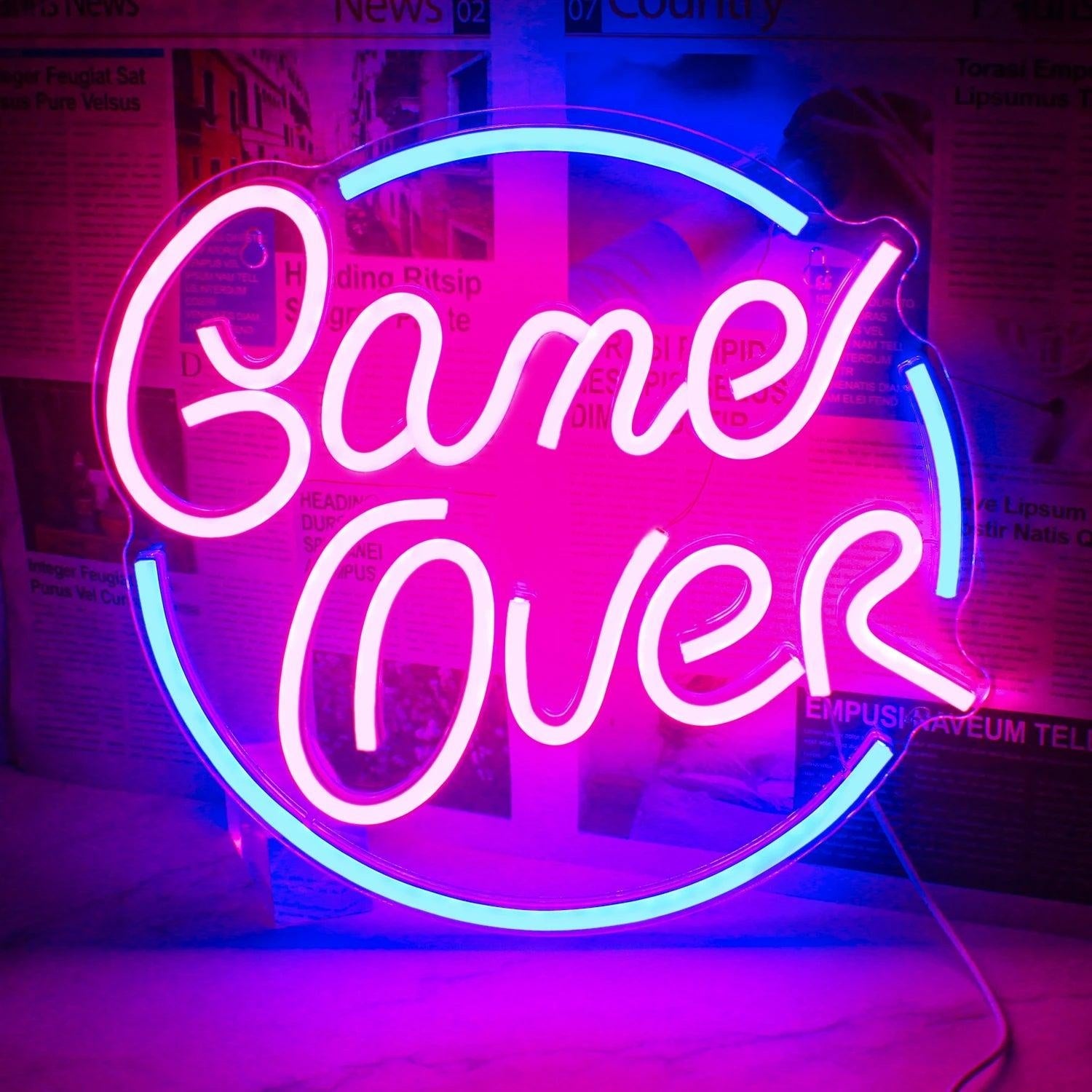 Game Over Pink And Blue Led Neon Sign With Arcade Design For Gaming Room Decor | Shineneon