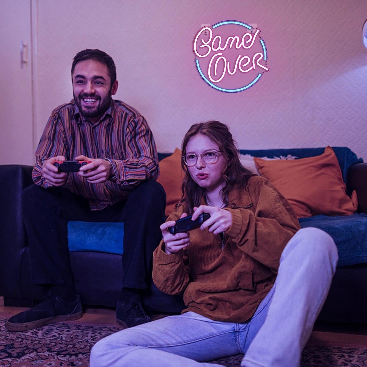 Game Over Pink And Blue Led Neon Sign With Arcade Design For Gaming Room Decor | Shineneon