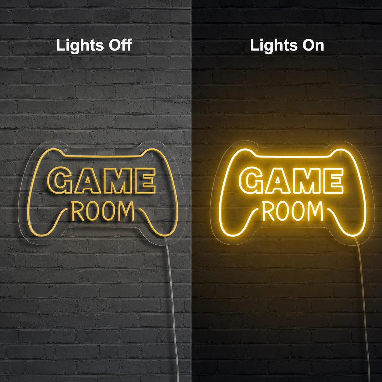 Game Room Controller Outline Neon Sign LED Neon Sign day and night comparison