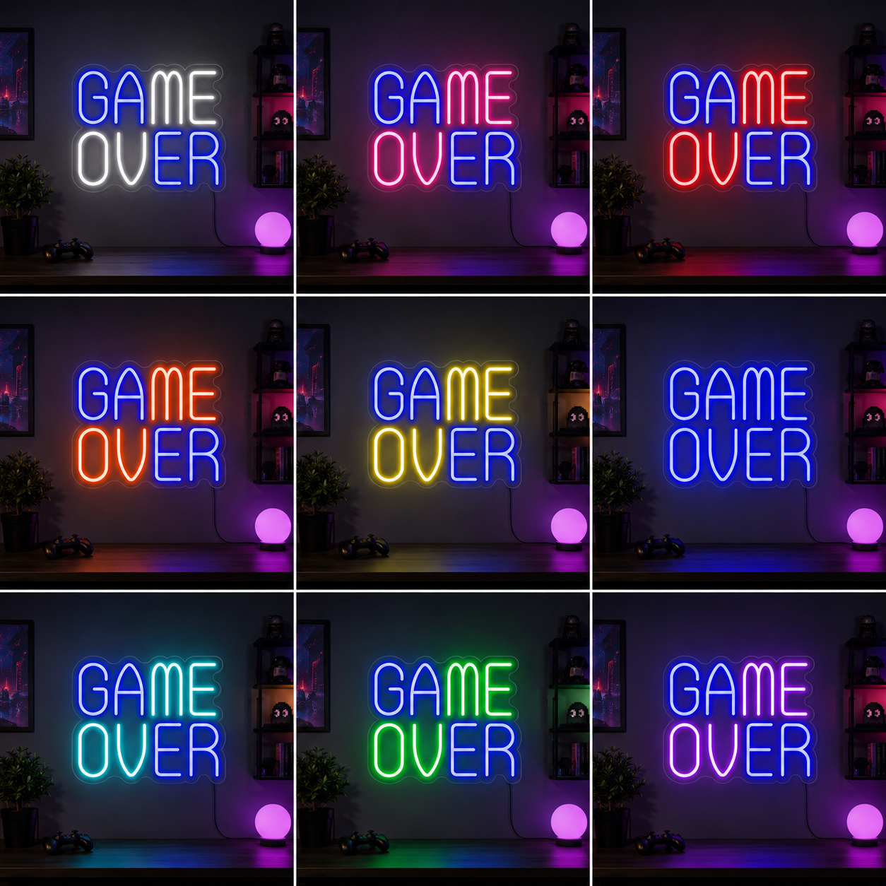 Game Room Square Wall Decor LED Neon Sign color grid