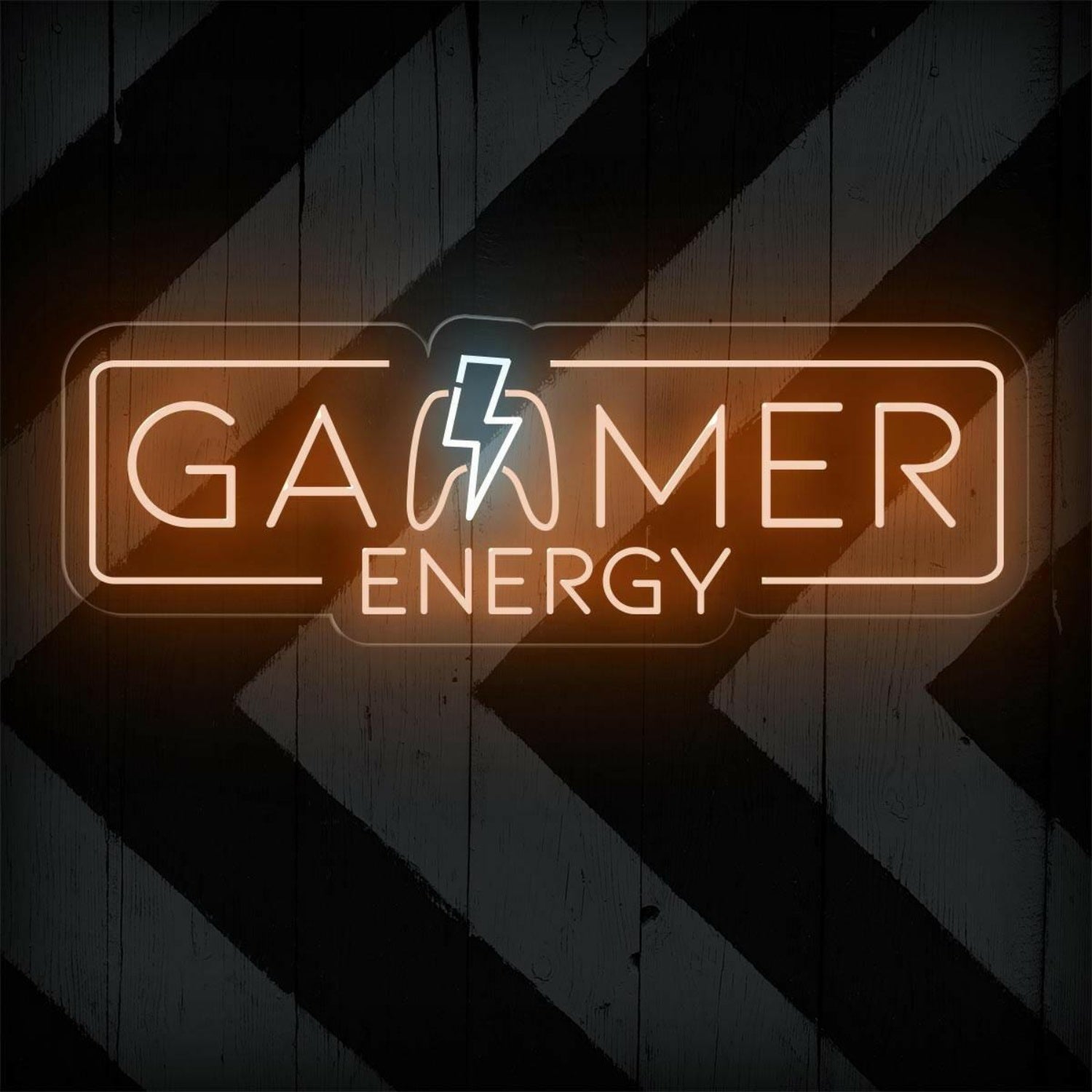 Gamer Energy Lightning Led Neon Sign Warm Orange White Gaming Room Decor | Shineneon