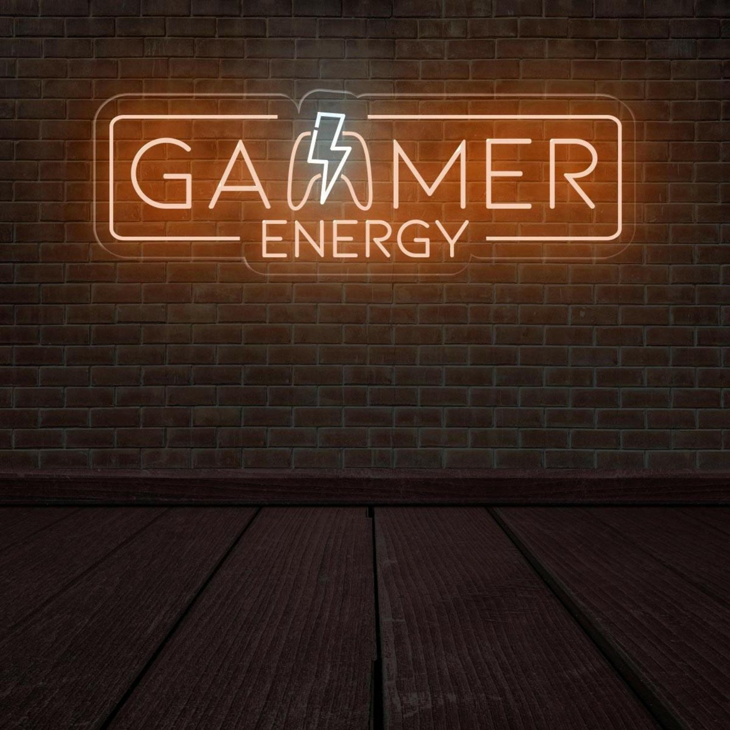 Gamer Energy Lightning Led Neon Sign Warm Orange White Gaming Room Decor | Shineneon