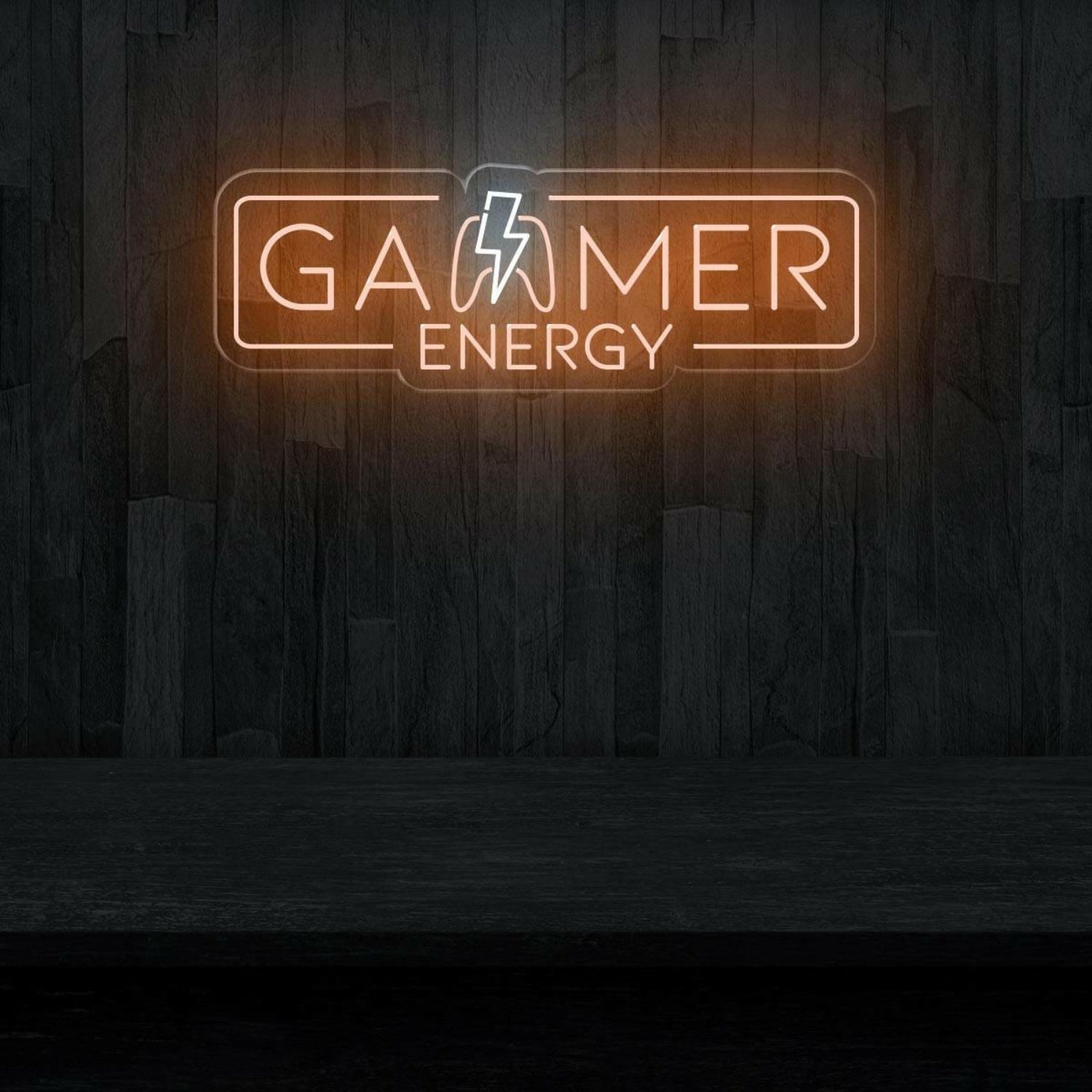 Gamer Energy Lightning Led Neon Sign Warm Orange White Gaming Room Decor | Shineneon
