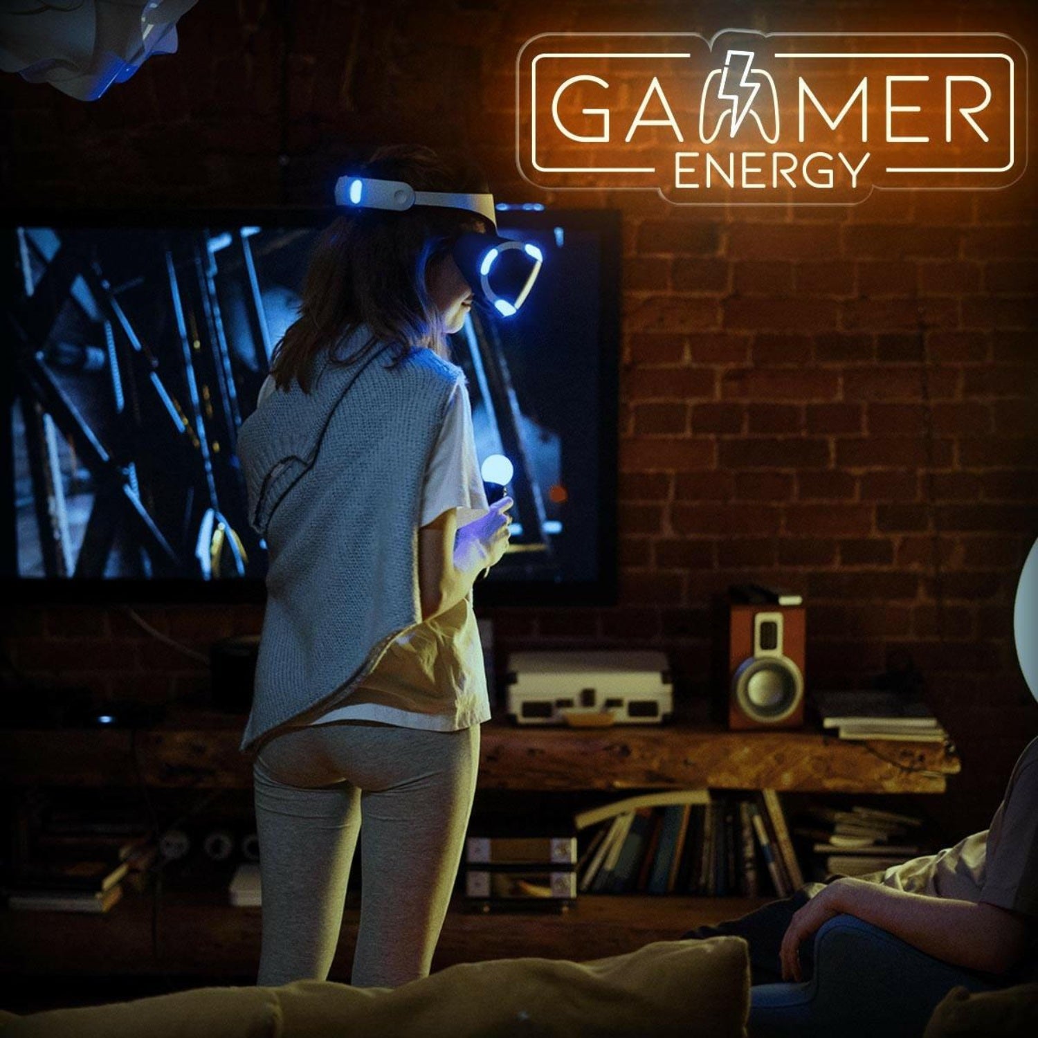 Gamer Energy Lightning Led Neon Sign Warm Orange White Gaming Room Decor | Shineneon