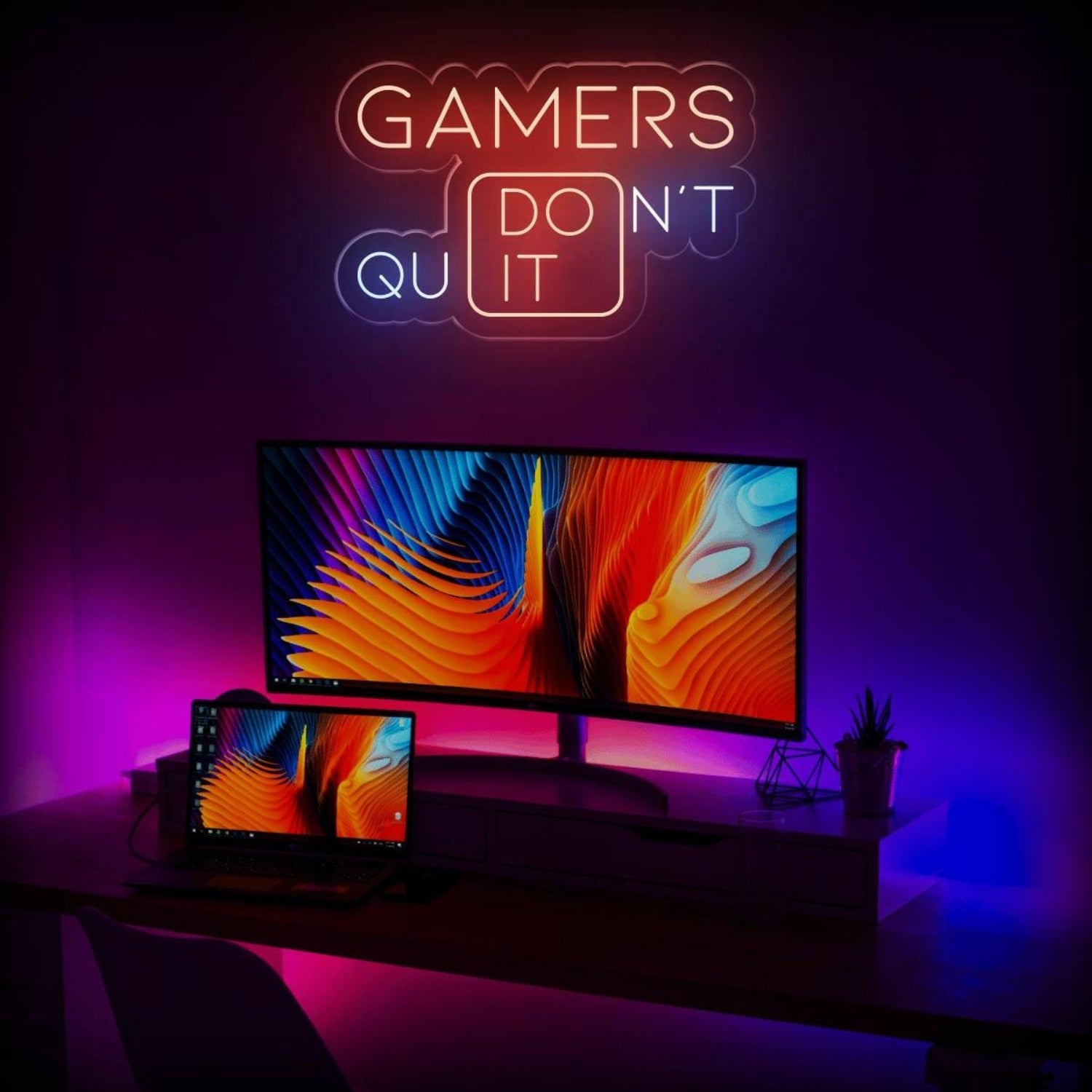 Gamers Dont Quit Split-Text Blue-Yellow Led Neon Sign For Game Room | Shineneon