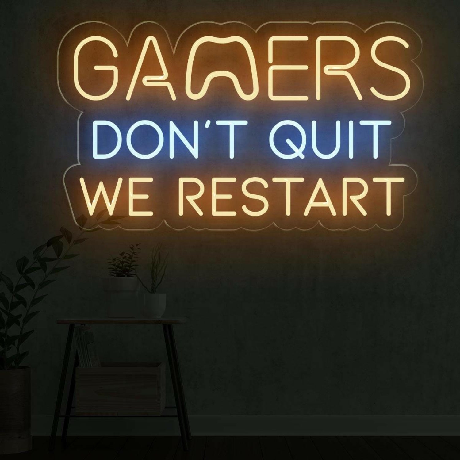 Gamers Dont Quit Yellow-Blue Led Neon Sign For Gaming Room | Shineneon
