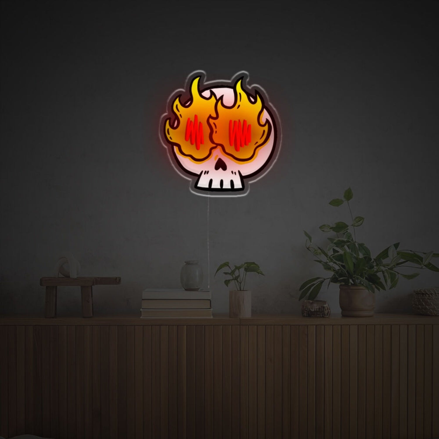Gaming Rooms With Skull Man Fire Eyes Led Neon Acrylic Artwork | Shineneon