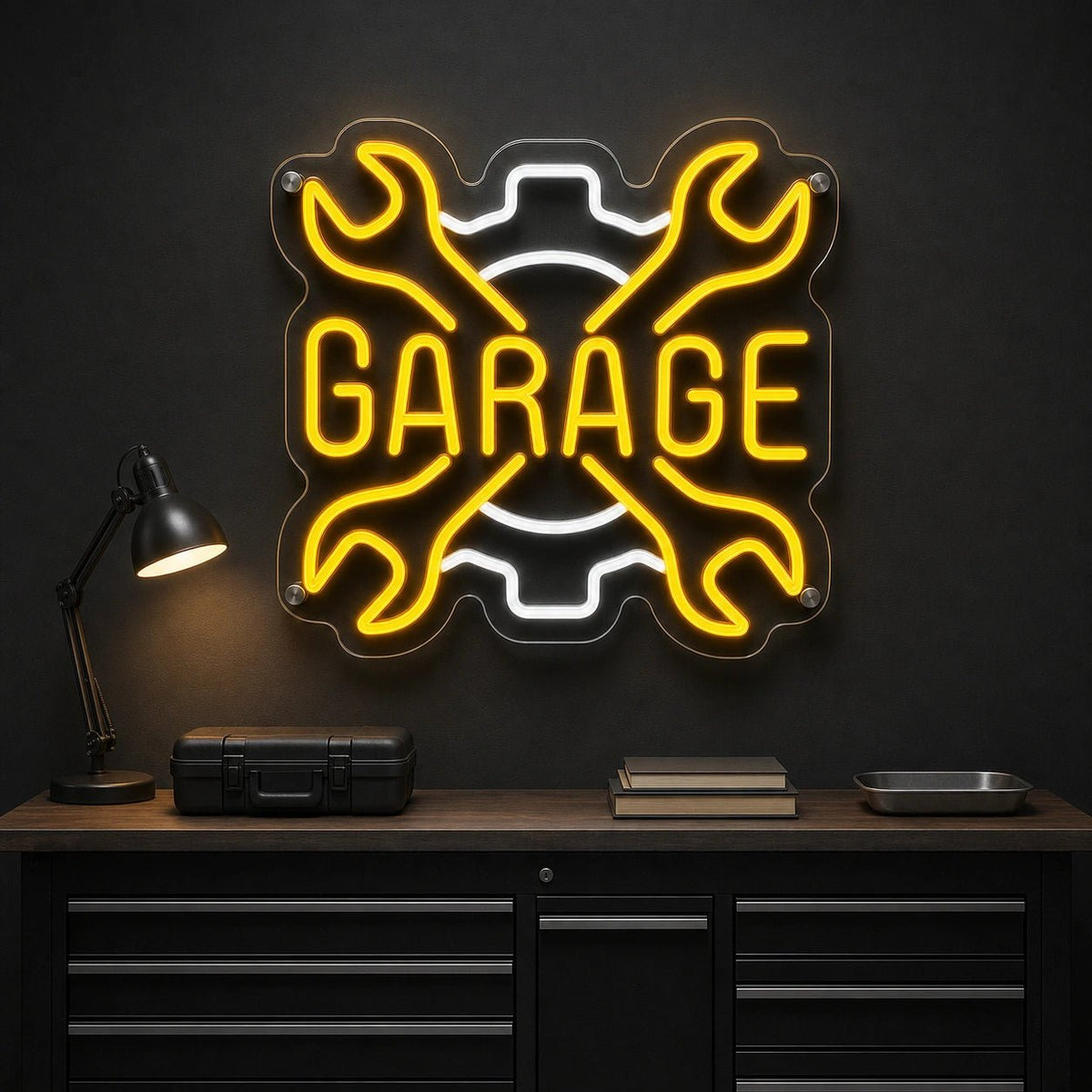 Garage Crossed Wrenches And Gear LED Neon Sign - Shineneon