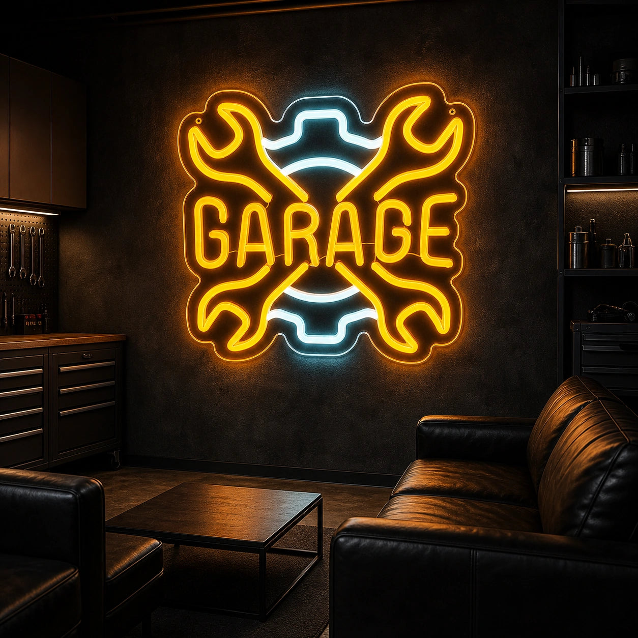 Garage Crossed Wrenches And Gear LED Neon Sign Home Bar Wall Decoration high-converting product image