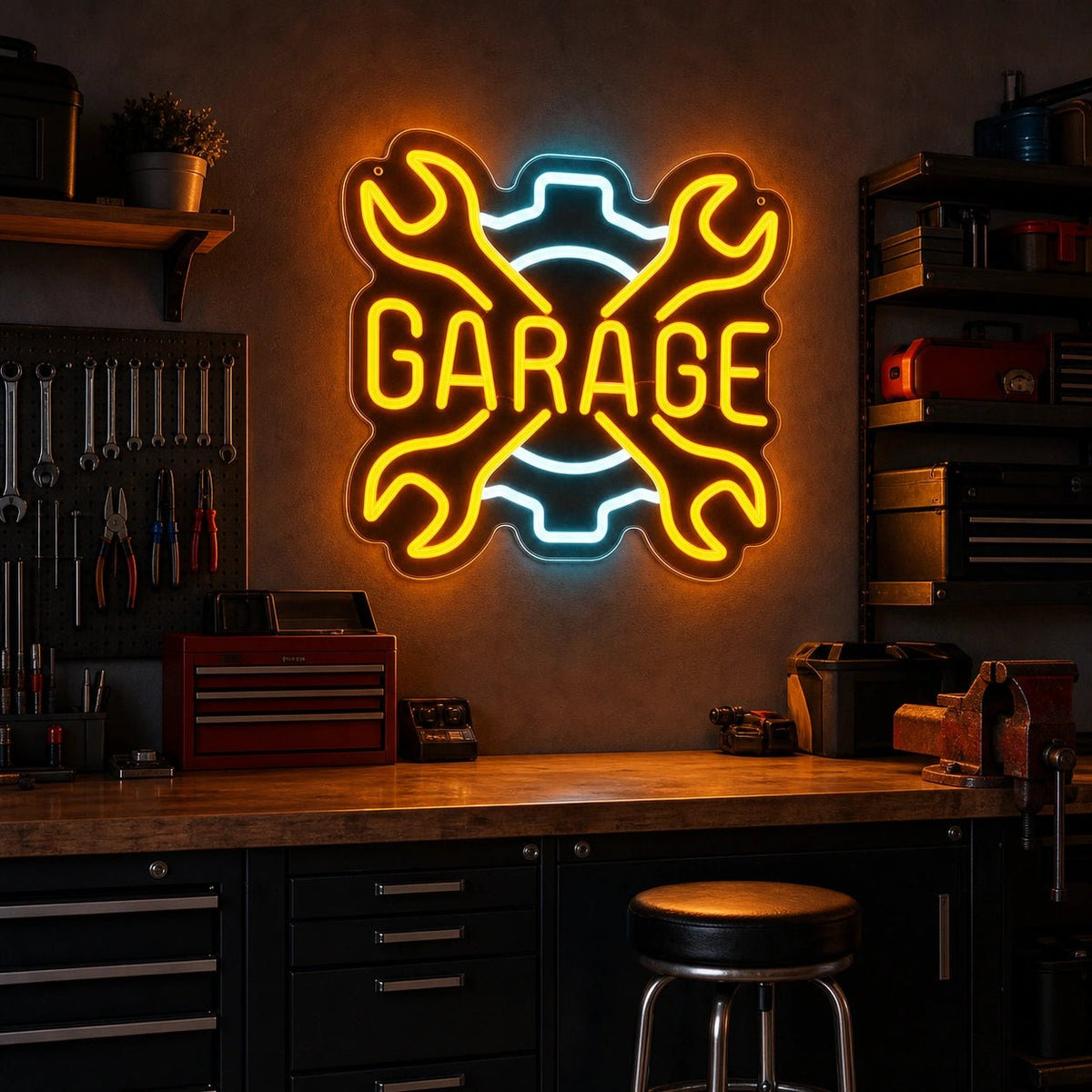 Garage Crossed Wrenches And Gear LED Neon Sign Man Cave Neon Sign - Shineneon