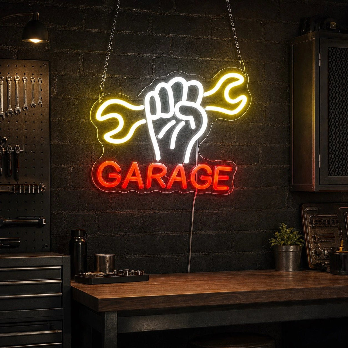 Garage Fist And Two Wrenches LED Neon Sign - Shineneon