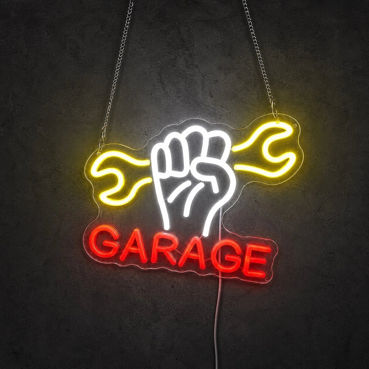 Garage Fist And Two Wrenches LED Neon Sign - Shineneon
