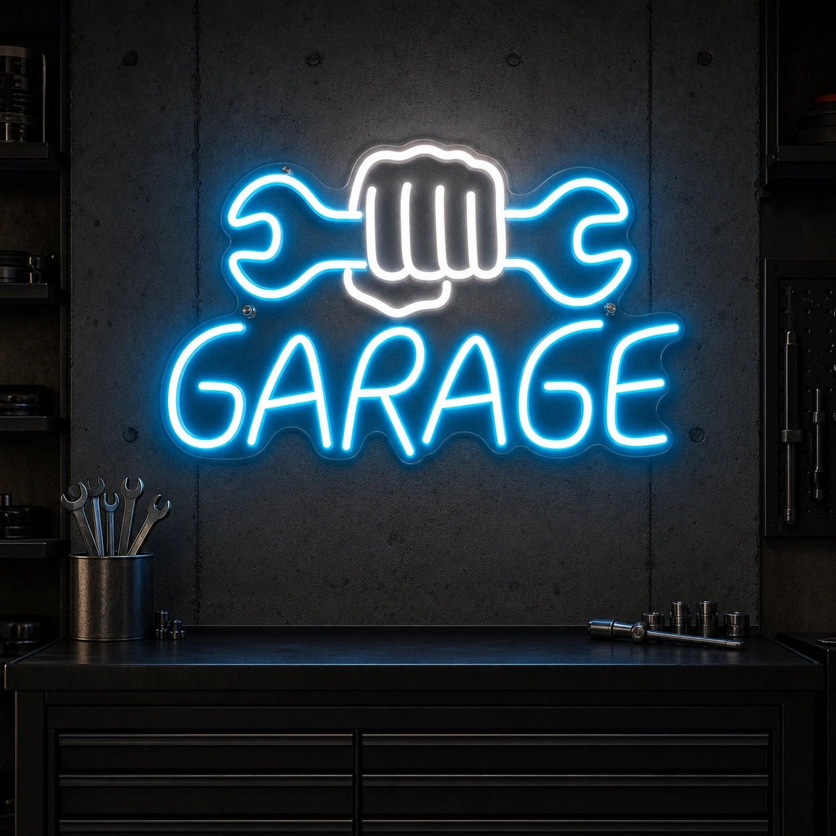 Garage Fist Holding Wrenches LED Neon Sign - Shineneon