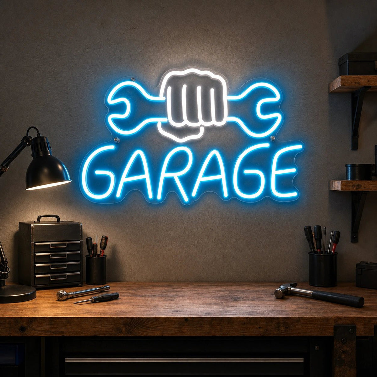 Garage Fist Holding Wrenches LED Neon Sign - Shineneon