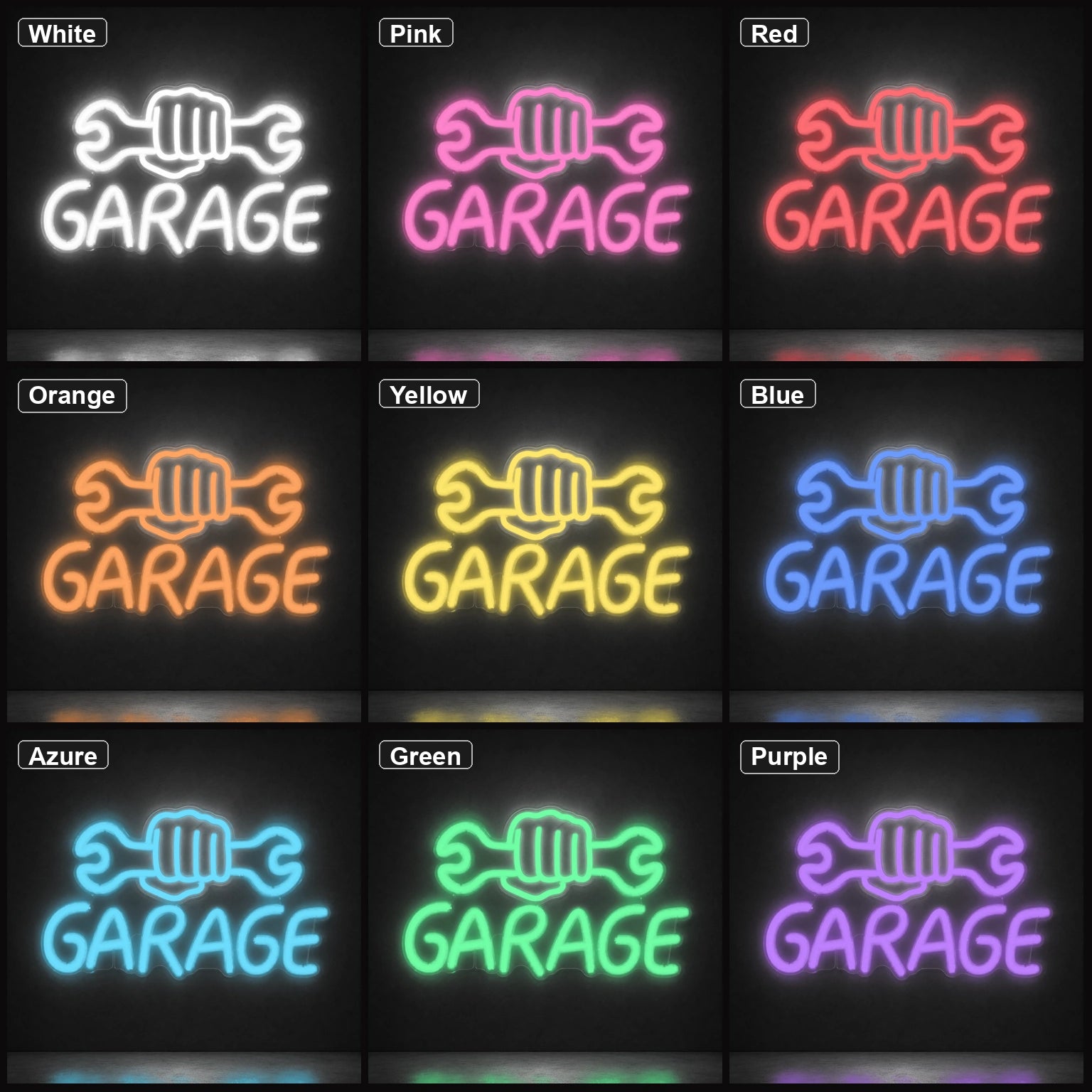 Garage Fist Holding Wrenches LED Neon Sign Garage Neon Sign color grid