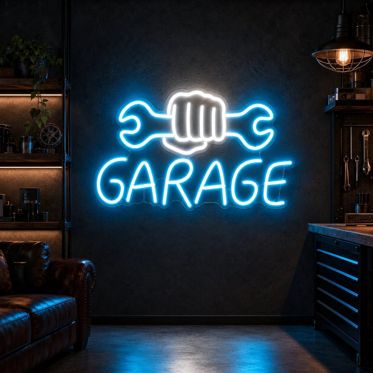 Garage Fist Holding Wrenches LED Neon Sign Garage Neon Sign - Shineneon