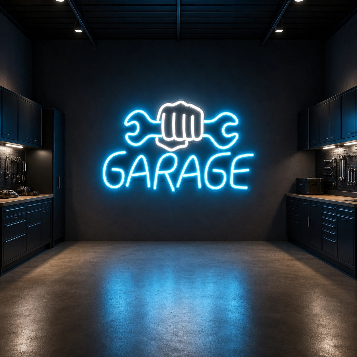 Garage Fist Holding Wrenches LED Neon Sign Home Bar Wall Decoration size image