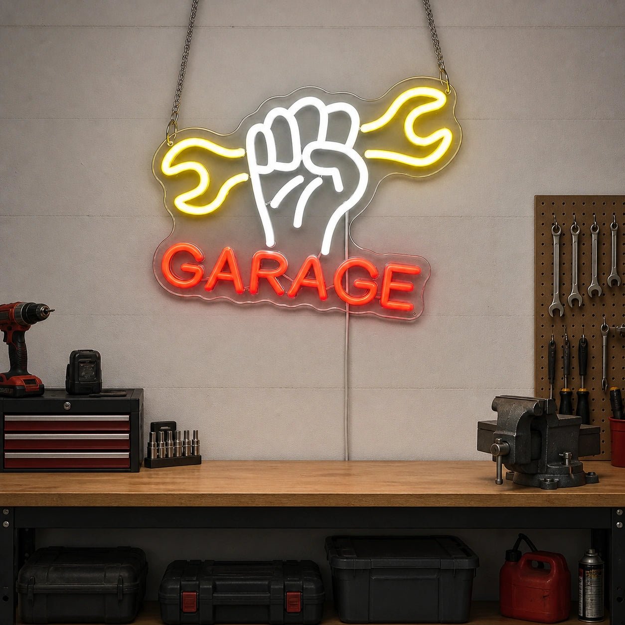 Garage Fist Wrench Vintage LED Neon Sign - Shineneon