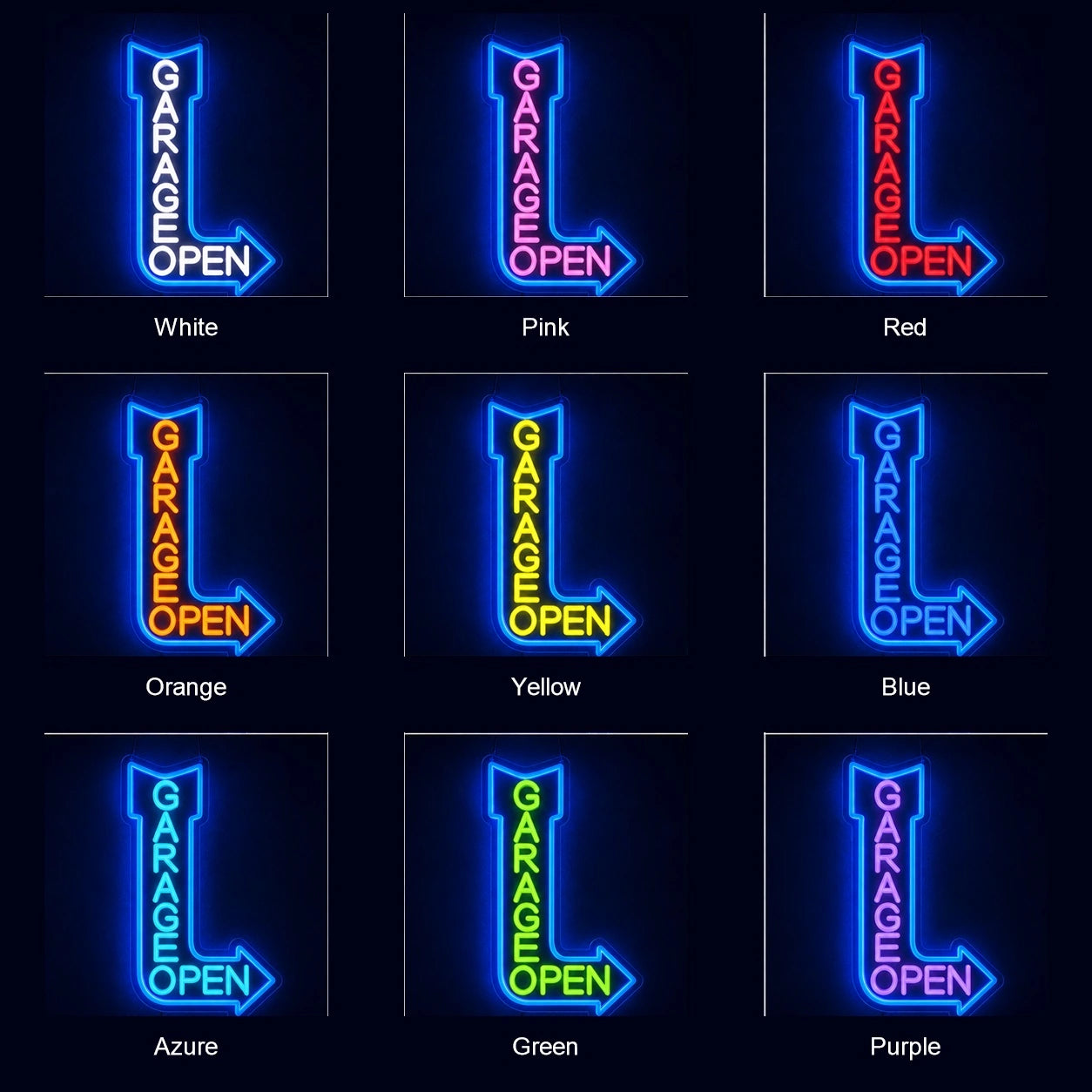 Garage Open Right Arrow LED Neon Sign color grid