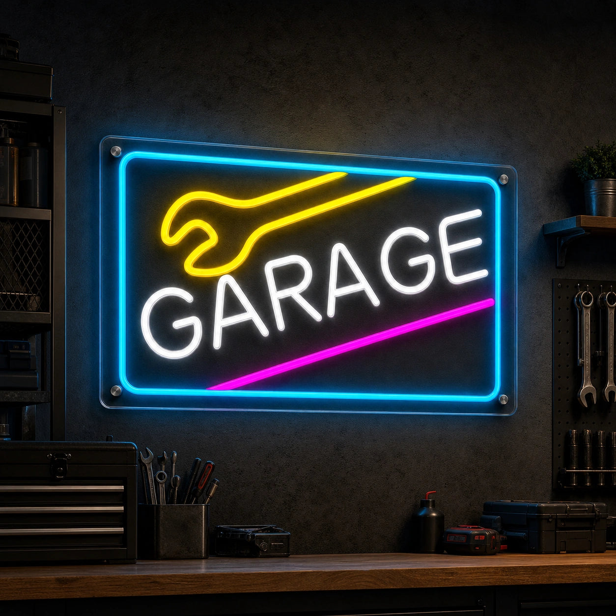 Garage Wrench Frame LED Neon Sign high-converting product image