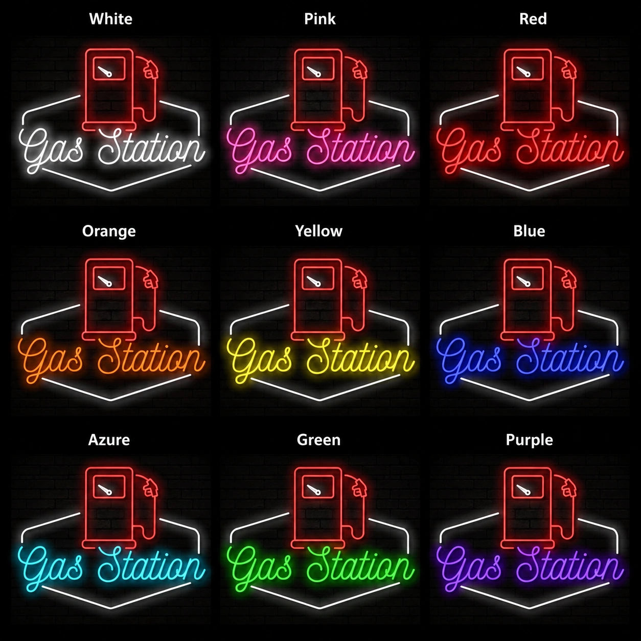 Gas Station Pump Neon Sign LED Neon Sign color grid