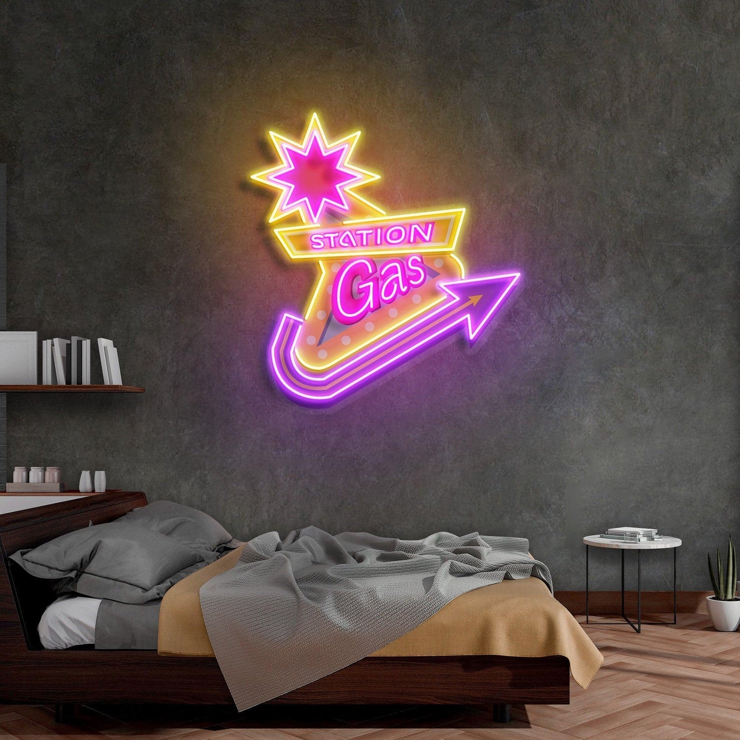 Gas Station Star Arrow Uv Printed Led Neon Sign For Retro Indoor Cafe Bar Decor | Shineneon